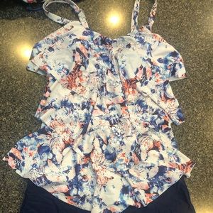 LAZOSAL Womens Ruffle Layered Tankini Two Piece Printed Swimsuits Tummy Control